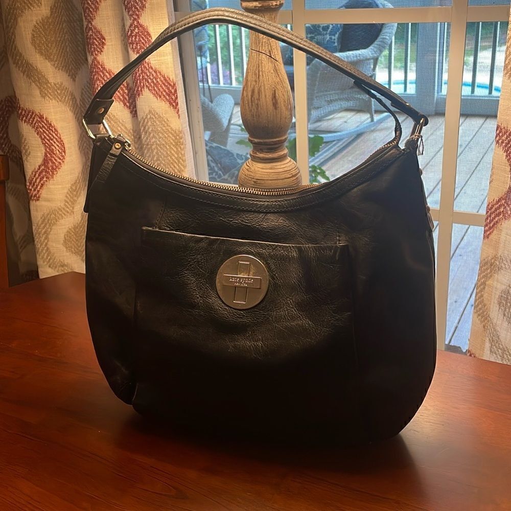 Kate Spade Womens Black Leather Large Classic Handbag Purse Polka dot Lined